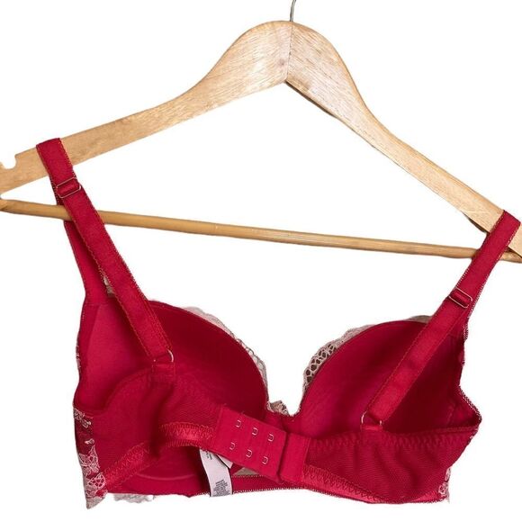 VICTORIA'S SECRET Red Lace DREAM ANGELS LINED DEMI Underwire Bra Bling Size 32DD - Picture 3 of 6